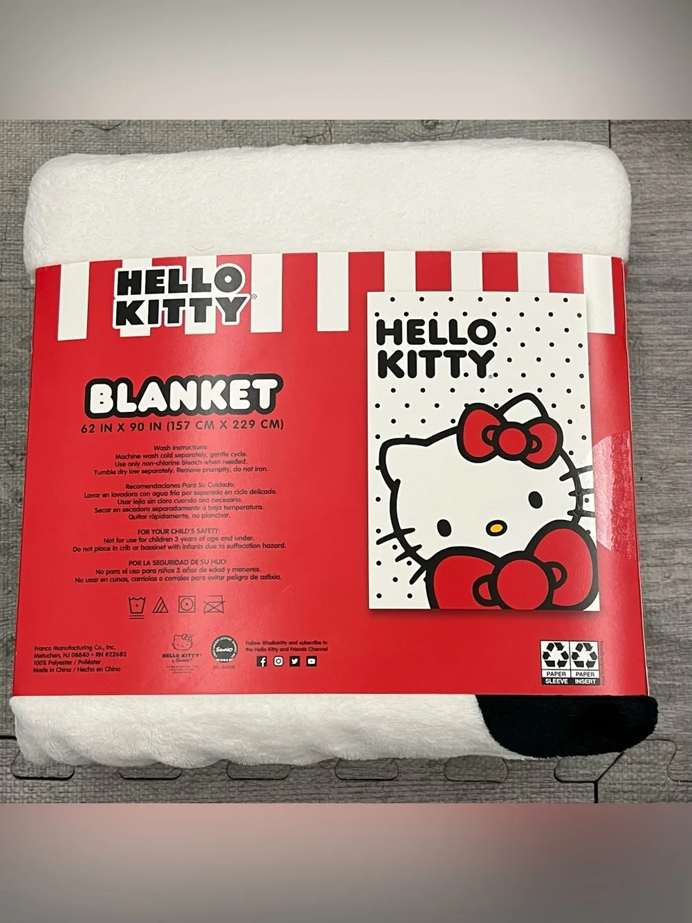 Hello Kitty Super Soft Polyester Blanket 62x90 Polka Dots White/Black/Red